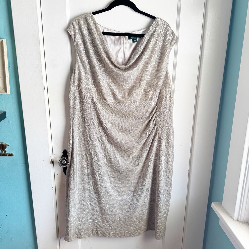 Lauren Ralph Lauren Silver Metallic Cowl Neck Dress